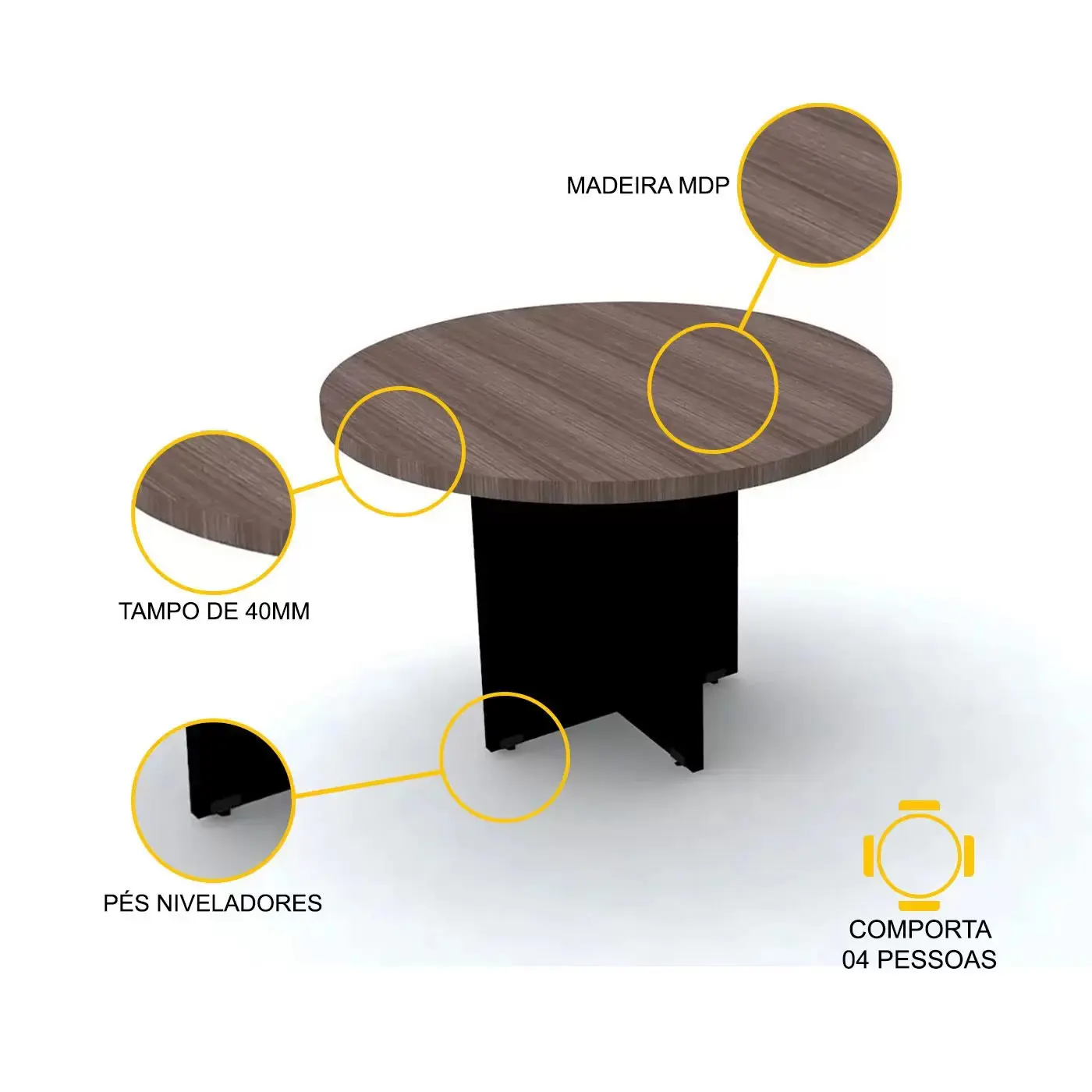 Mesa de reunião para 4 pessoas com pés pretos