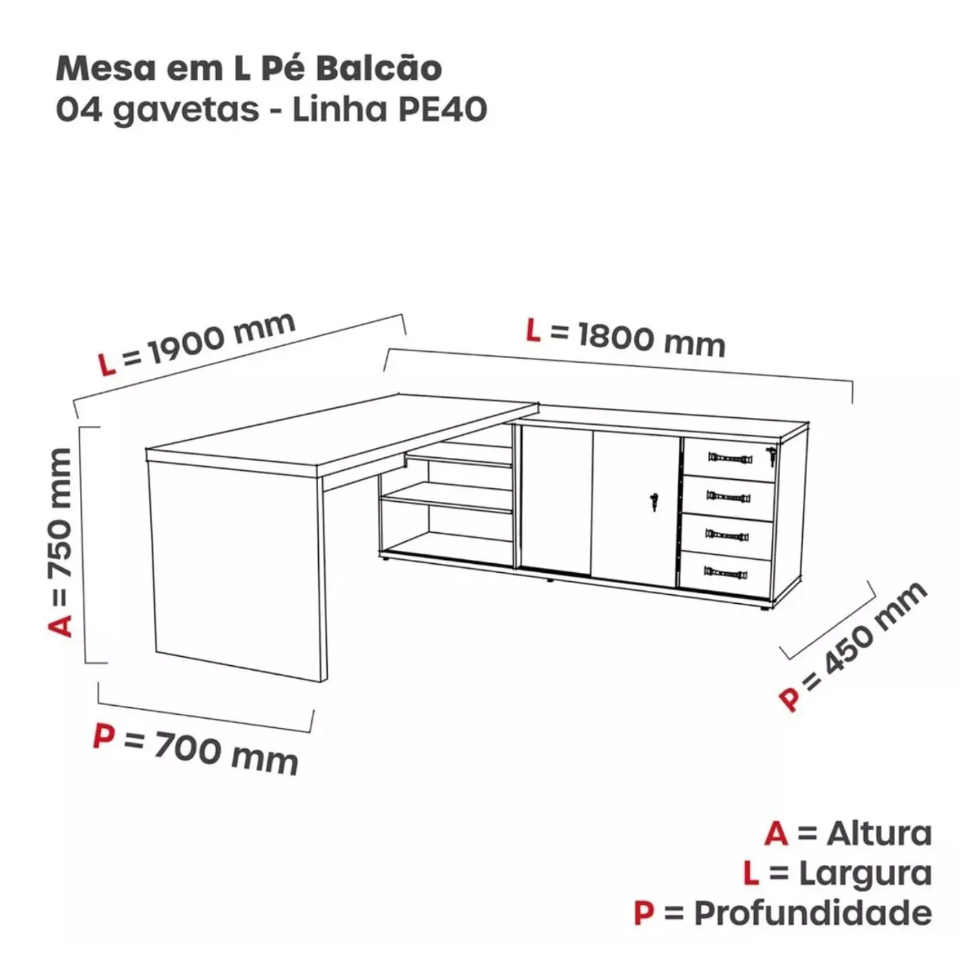 Mesa diretor em L PE40 Preto e Walnut