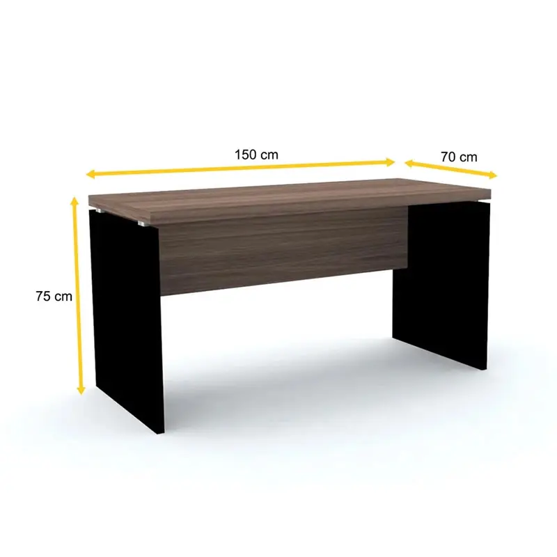 Mesa de escritório em MDP Walnut com base preta