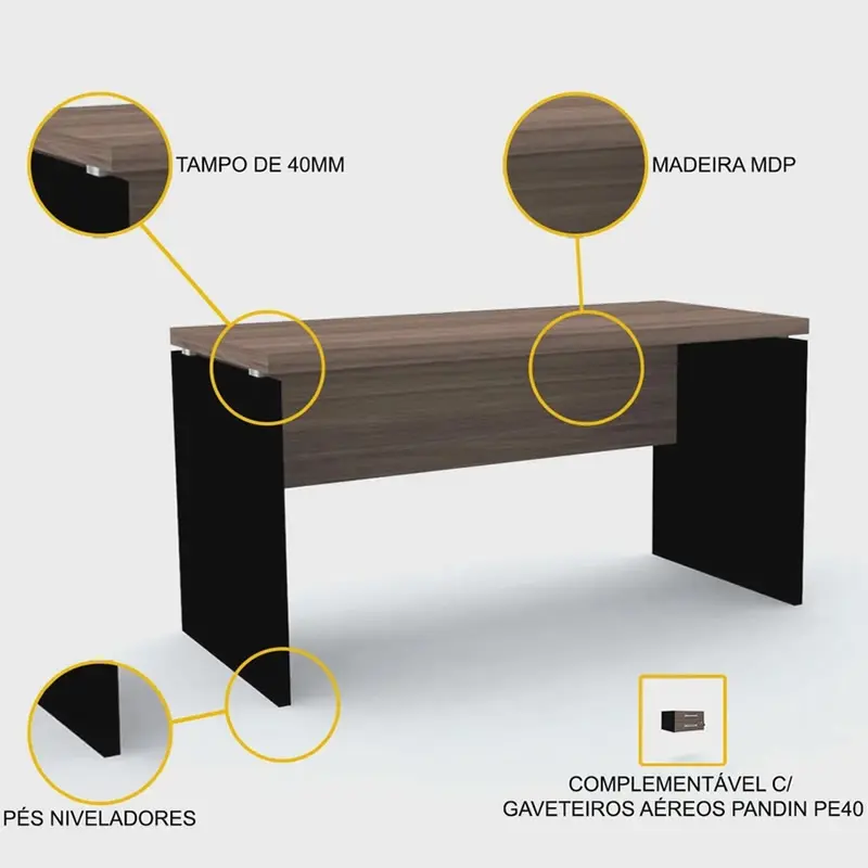 Mesa PE40 para escritório com pé painel preto