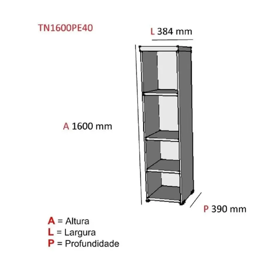 Estante PE40 com 4 nichos Noce Naturalle e Preto