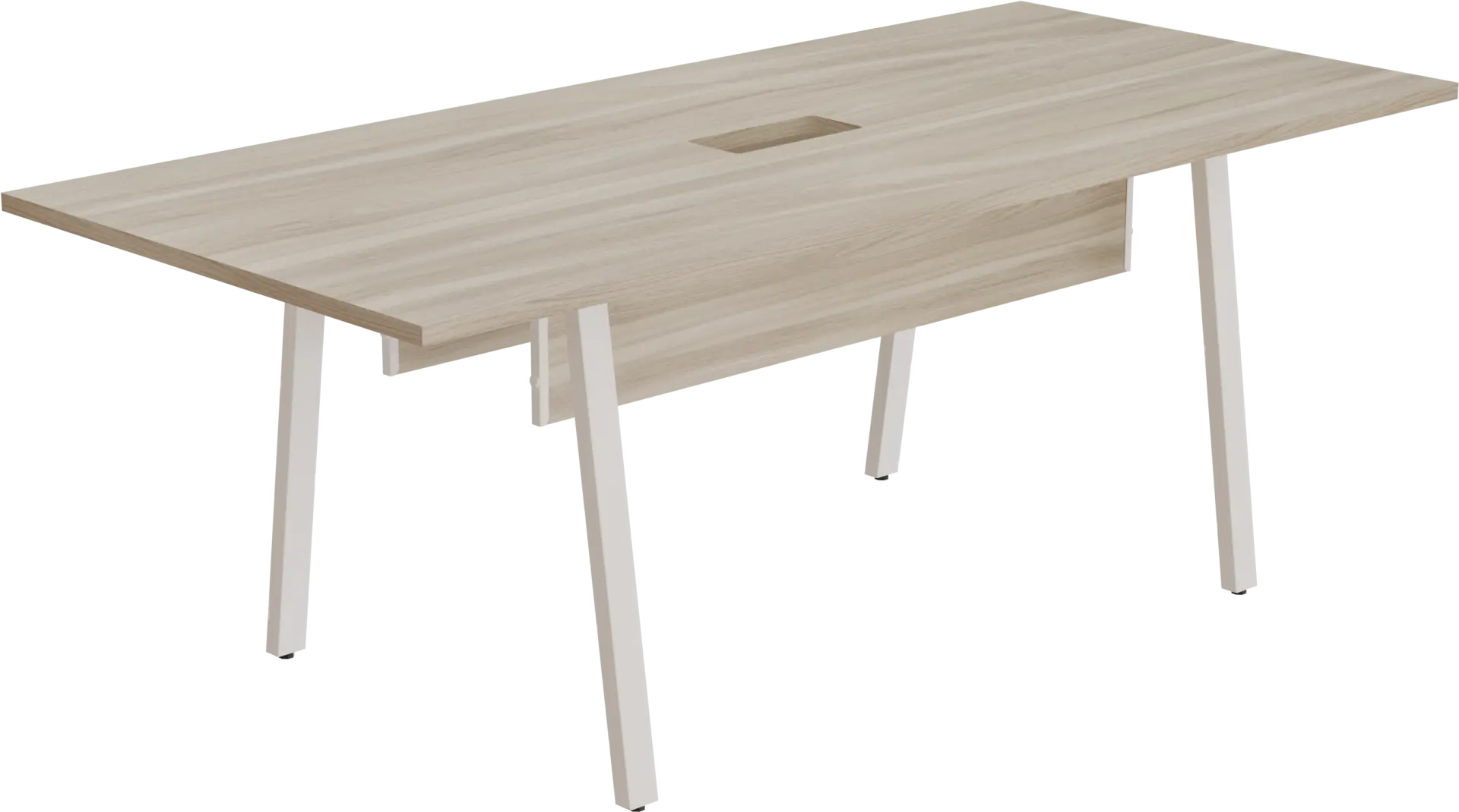 Mesa de Reunião Retangular Pé Cavalete com 01 Recorte para Caixa de Tomada 250 x 100 cm