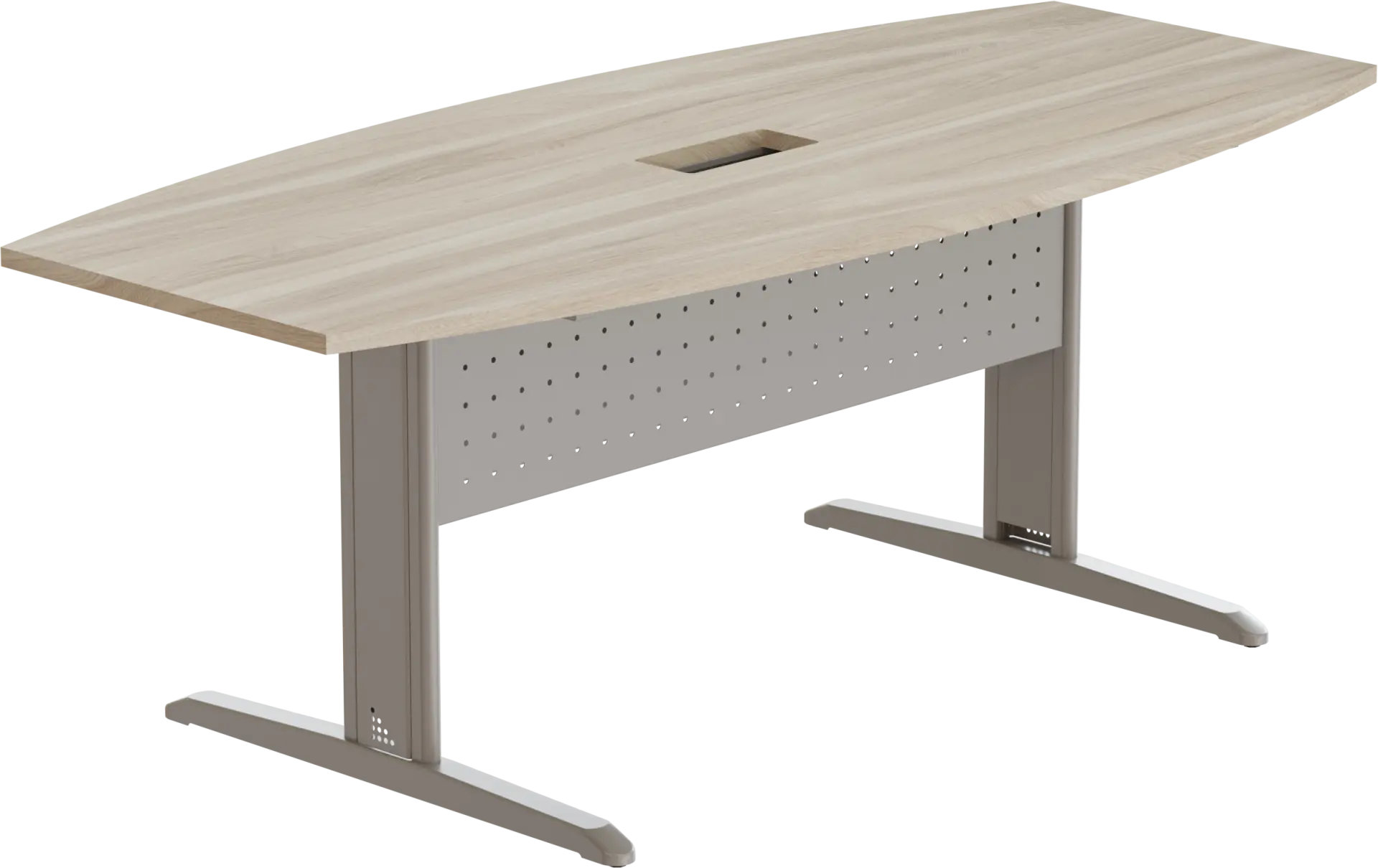 Mesa Reunião Semi Oval Com Rasgo Para Caixa De Tomada - Frontal de Aço 200 x 90 cm - Romanzza Plus Marzo Vitorino