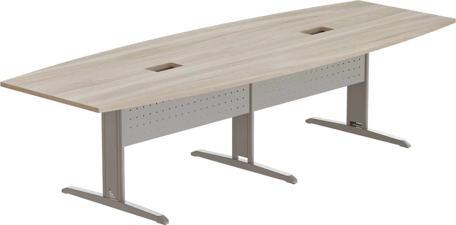 Mesa Reunião Semi Oval Bipartida Com Rasgo Para 2 Caixa De Tomada - Frontal de Aço 300 x 110 cm - Romanzza Plus Marzo Vitorino