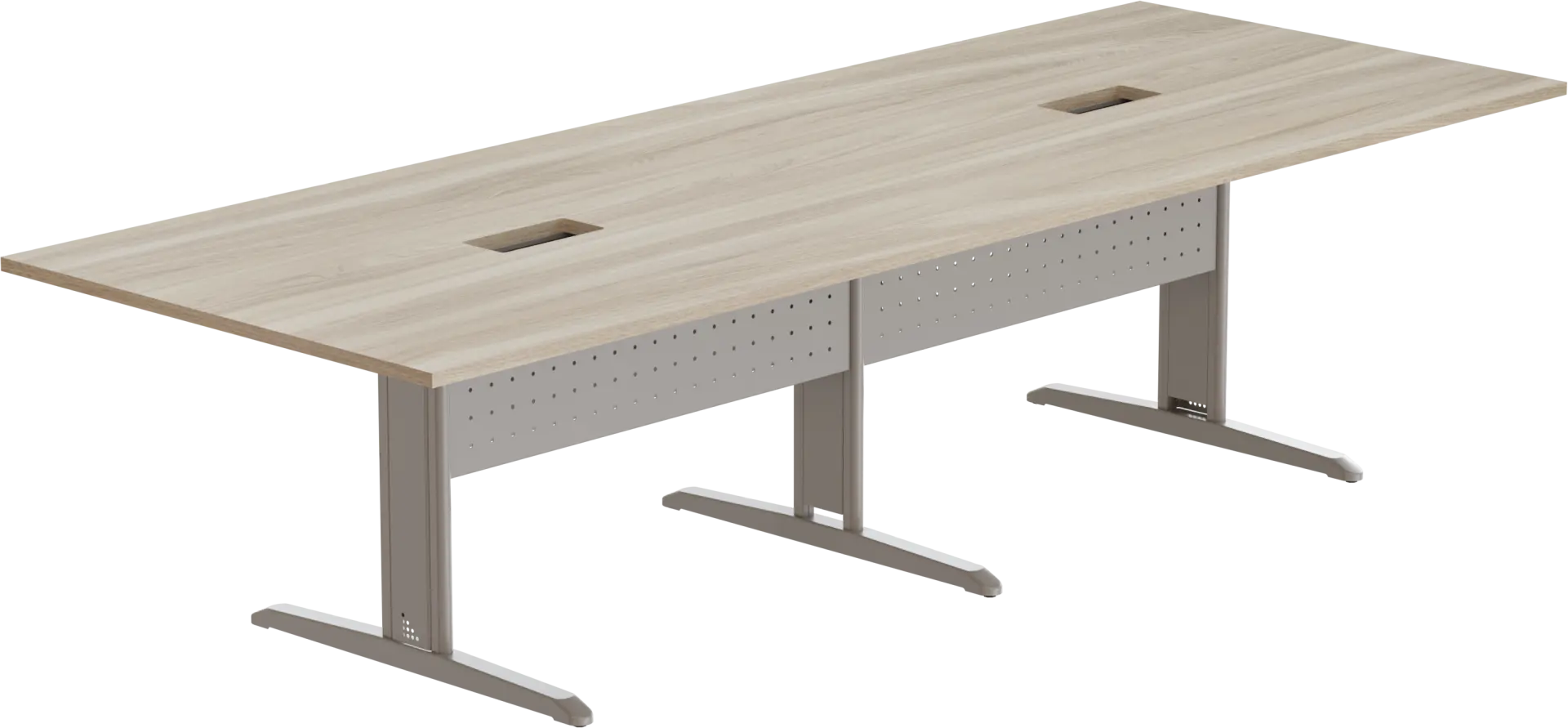 Mesa Reunião Retangular Bipartida Com Rasgo Para 2 Caixa De Tomada - Frontal de Aço 350 x 120 cm - Romanzza Plus Marzo Vitorino