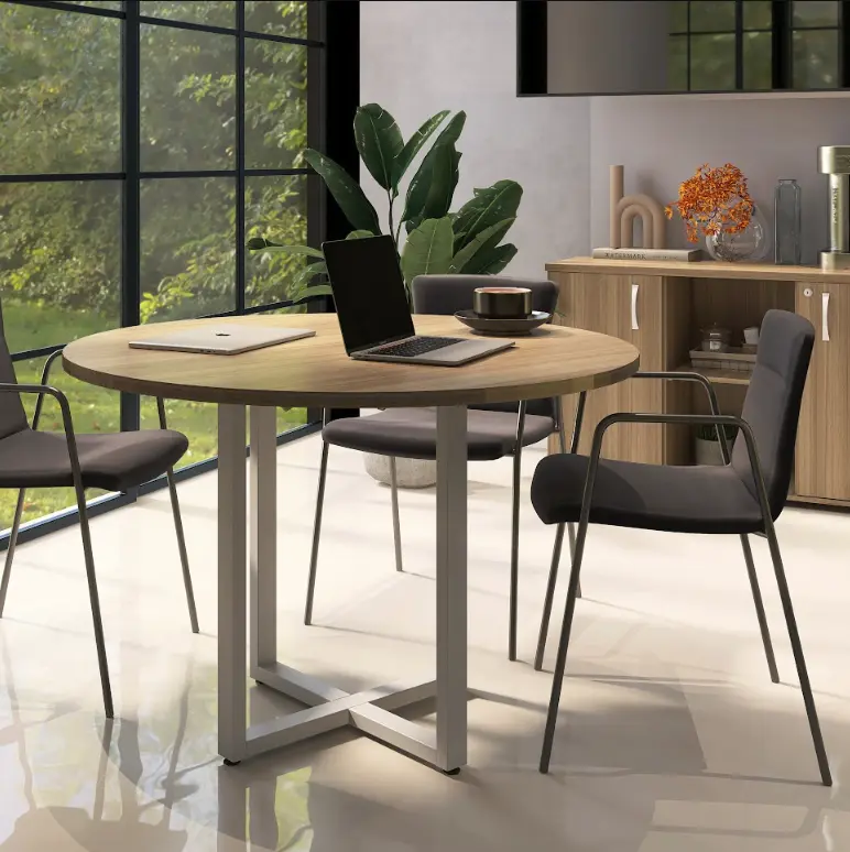 Mesa de Reunião Redonda 1,10 m Pé de Aço - P25 TUB Pandin
