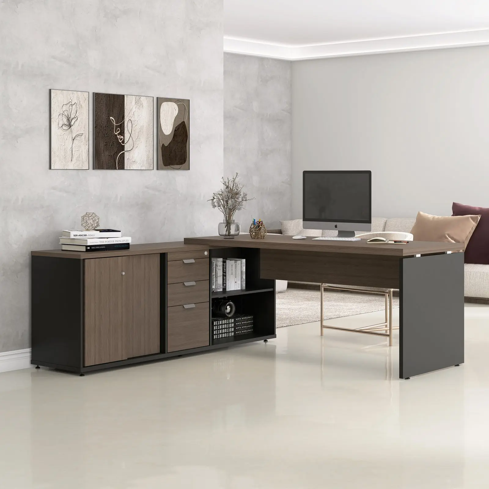 Mesa Pé Balcão com 3 Gavetas 1,89 x 1,80 m - PE40 PP Pandin