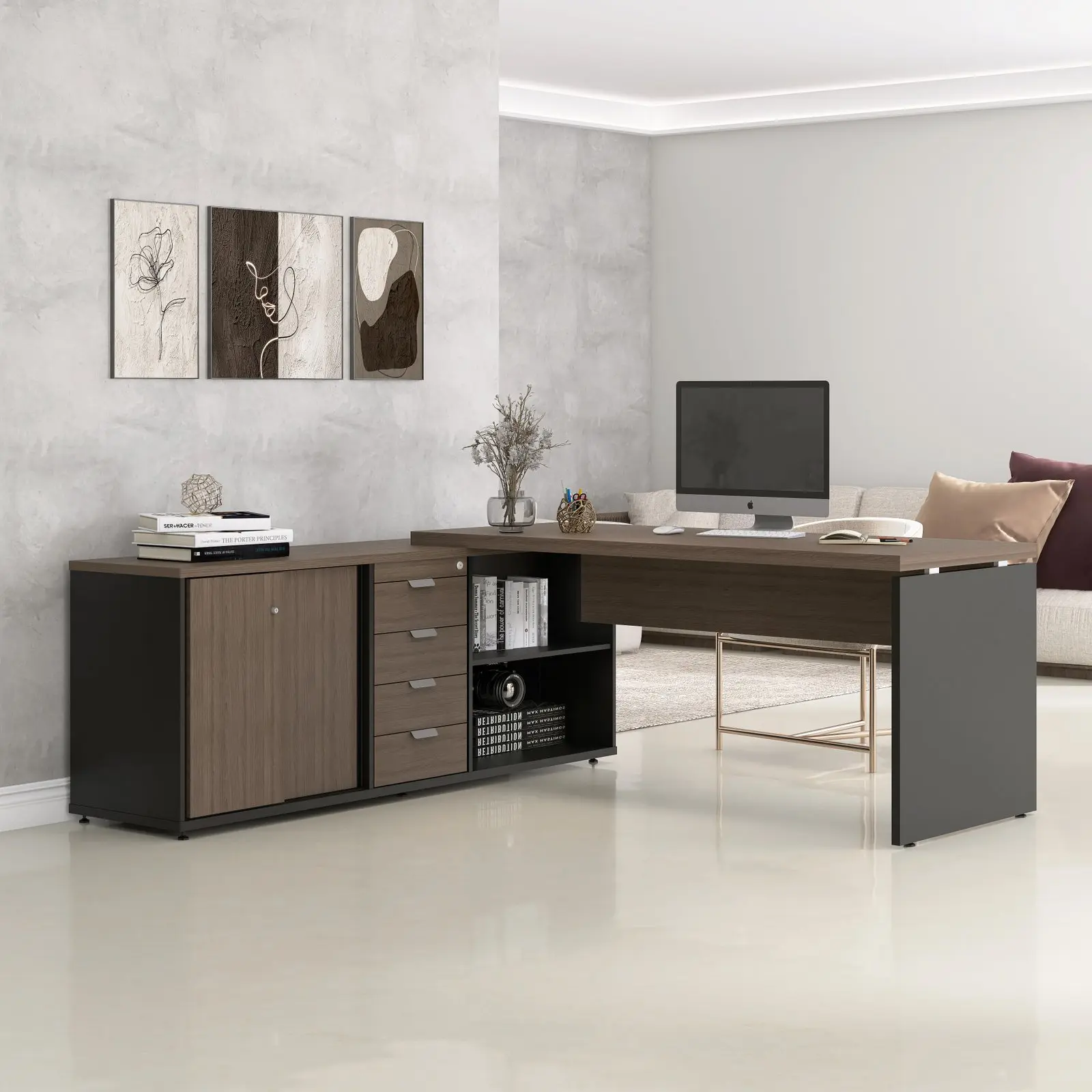 Mesa Pé Balcão com 4 Gavetas 1,89 x 1,80 m - PE40 PP Pandin