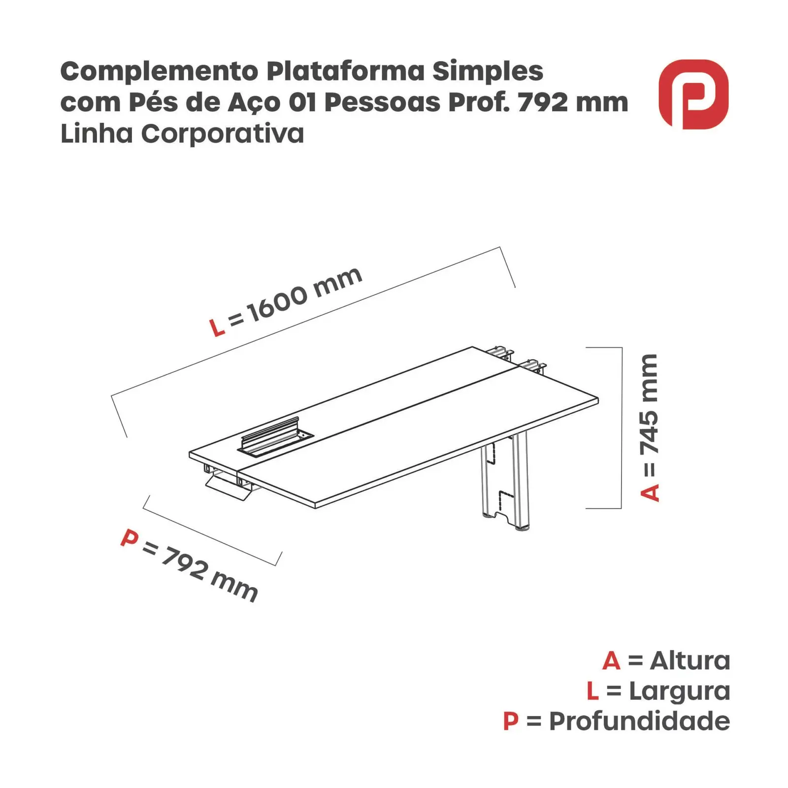 Complemento de Plataforma Simples Pé de Aço 1 lugar 1.6 × 0.792 m
