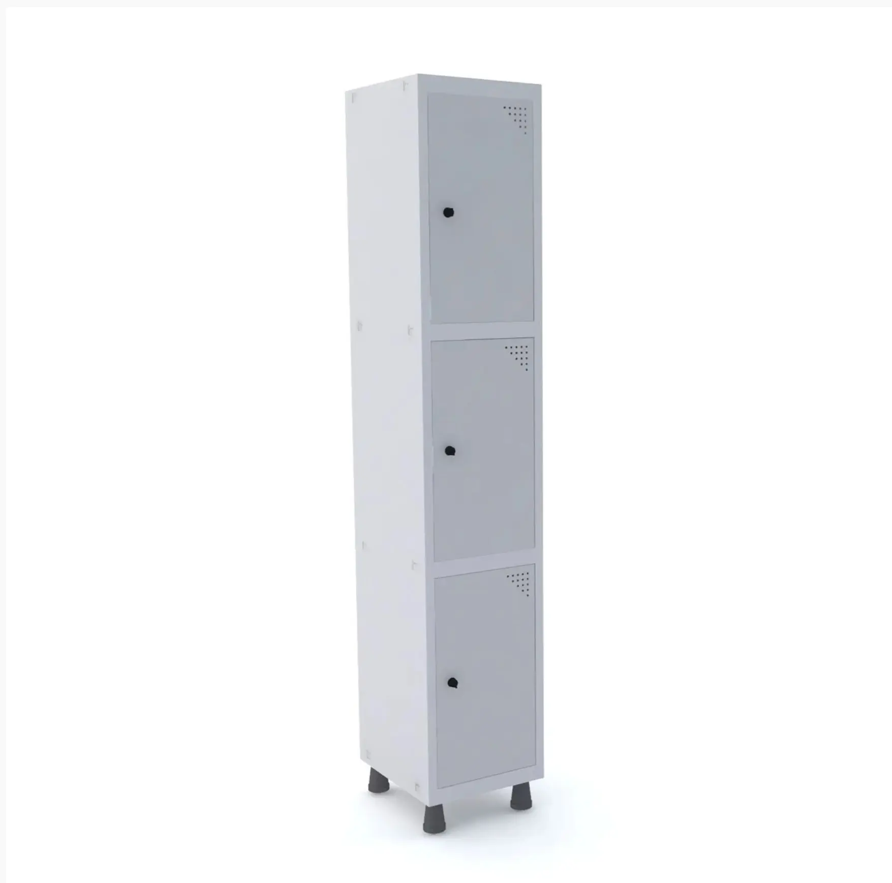 Armário roupeiro de aço 3 portas cinza cristal para vestiário