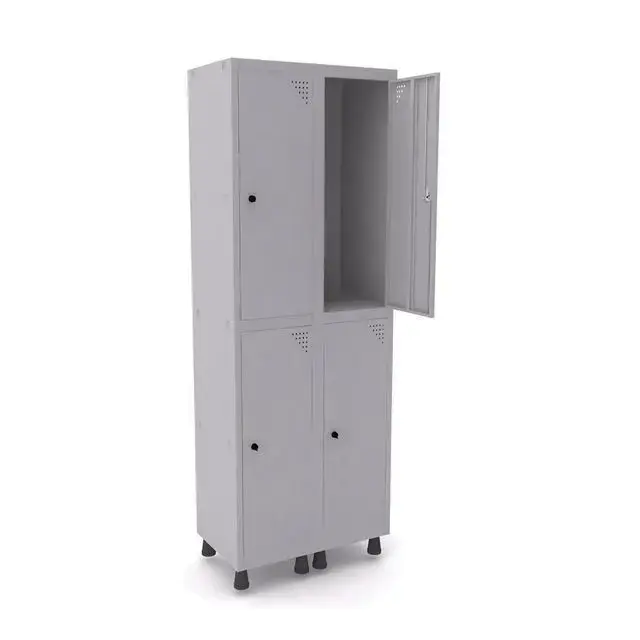 Armário roupeiro de aço 4 portas grandes cinza cristal com pitão para cadeado