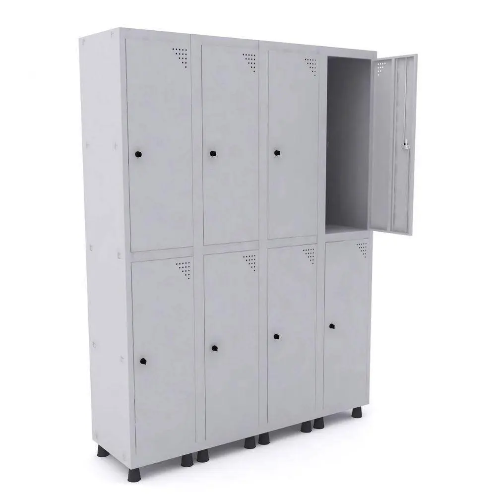 Roupeiro de aço com 8 portas grandes cinza