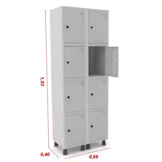 Detalhe das portas do roupeiro de aço 10 portas com pitão para cadeado