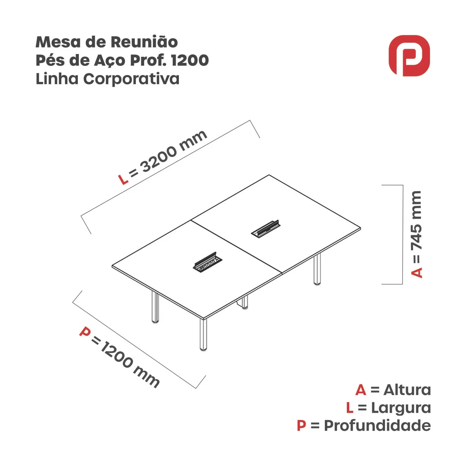 Mesa de Reunião Pé de Aço 3.2 × 1.2 m