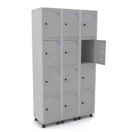 Armário roupeiro de aço 12 portas grandes cinza cristal para vestiário