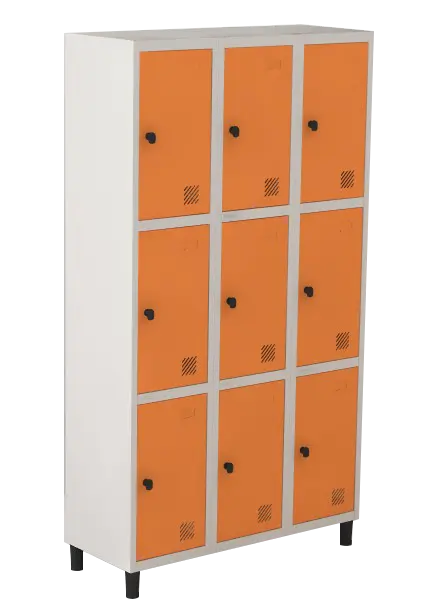 Armário Locker de Aço Euro Módulo com 3 Porta(s) 3 Módulo(s) 9 Porta(s) com Pitão com Tranca Tripla