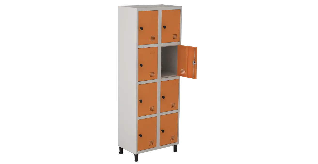Armário Locker de Aço Euro Módulo com 4 Porta(s) 2 Módulo(s) 8 Porta(s) com Pitão com Tranca Tripla