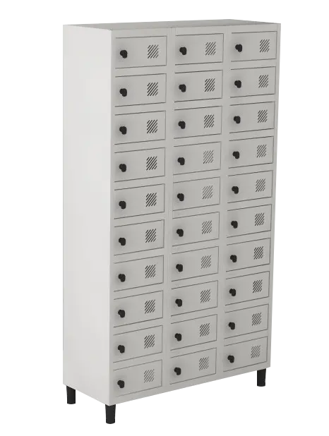 Armário Locker de Aço Euro Porta Objetos 3 Módulo(s) 30 Porta(s) com Pitão com Tranca Tripla
