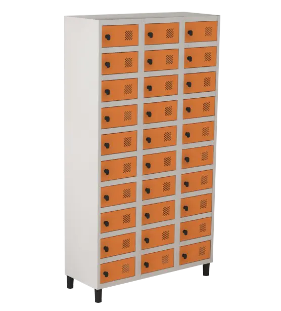 Armário Locker de Aço Euro Porta Objetos 3 Módulo(s) 30 Porta(s) com Pitão com Tranca Tripla