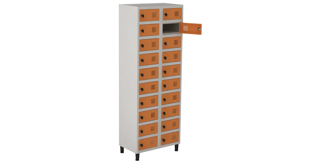 Armário Locker de Aço Euro Caixa Postal 2 Módulo(s) 20 Porta(s) com Pitão com Tranca Tripla